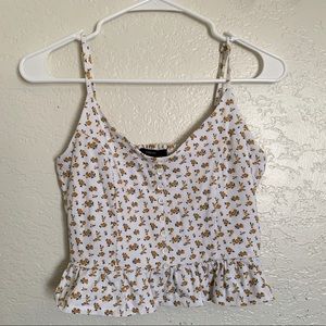 White Cropped Tank Top with Gold Flower Pattern